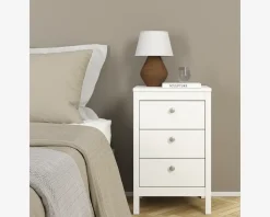 Sengebord Madrid hvid med 3 skuffer