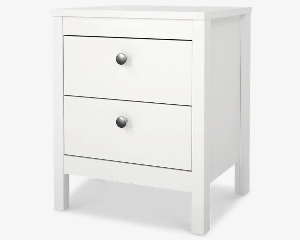 Sengebord Madrid hvid med 2 skuffer