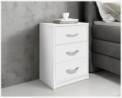 Sengebord Pepe med 3 skuffer hvid