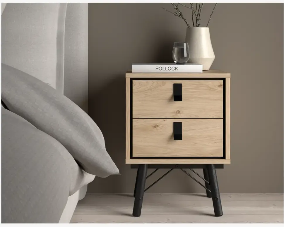 Sengebord Ry m. 2 skuffer eg