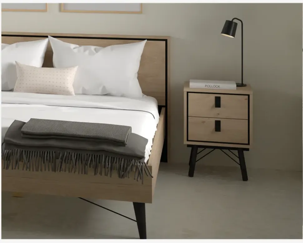 Sengebord Ry m. 2 skuffer eg