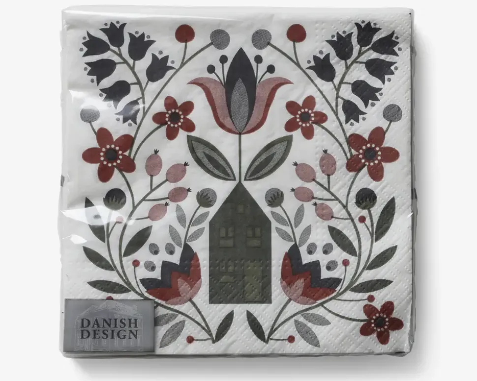 Servietter rosa blomster 33x33 cm