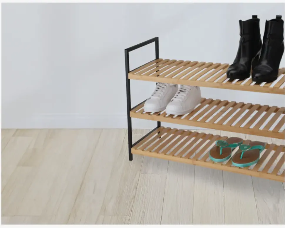 Skostativ med 3 hylder bambus