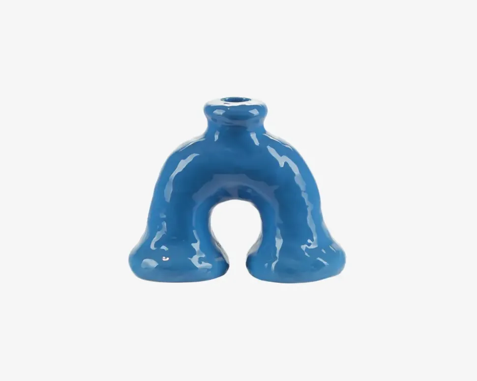 Skulptur Lysestage Blå H.12,5 cm