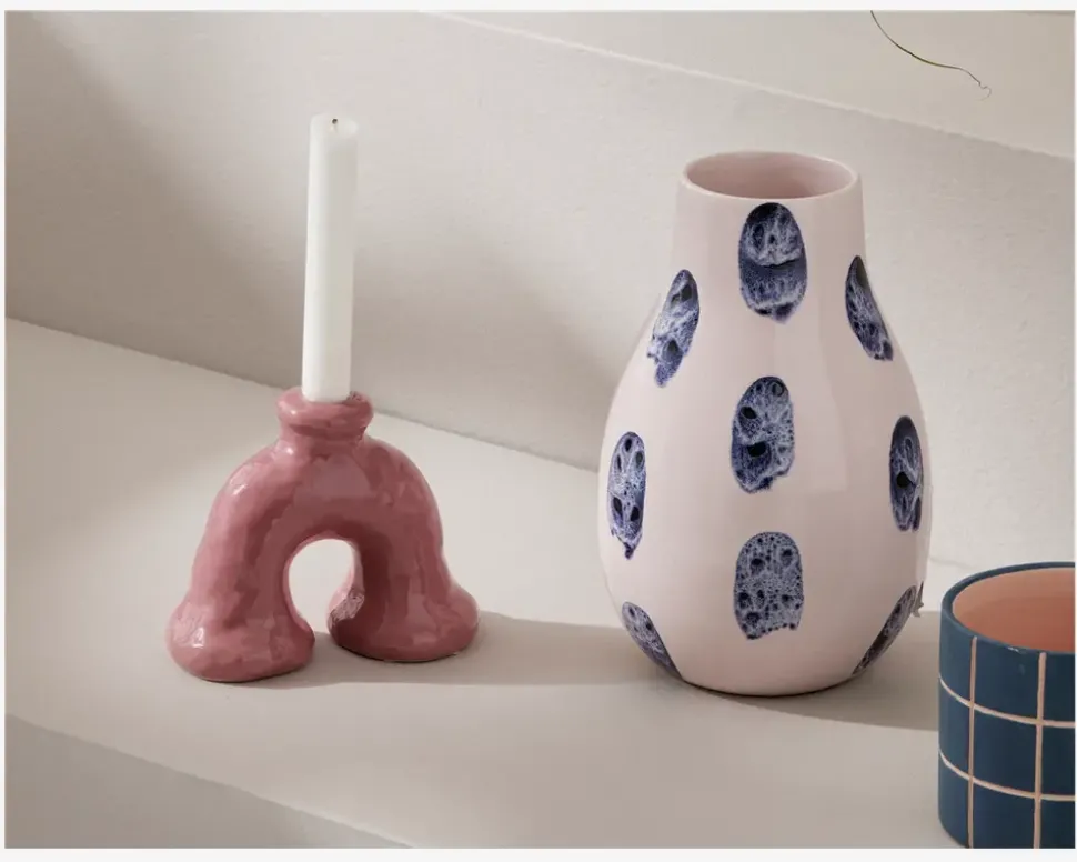 Skulptur Lysestage Rosa H.12,5 cm