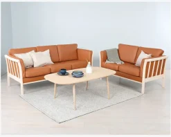 Sofa 3 Pers. Luksus Tremmesofa Cognac/Bøg
