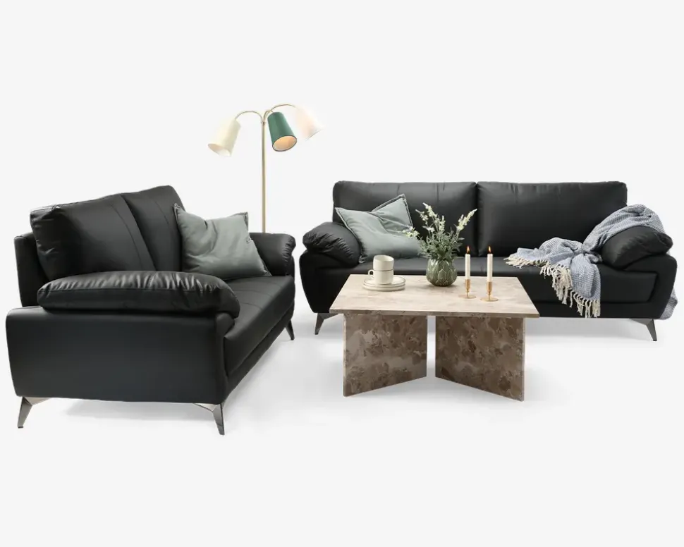 Sofa 2 Pers. Sort kunstlæder/PU