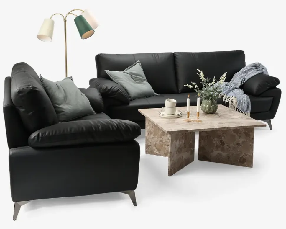 Sofa 2 Pers. Sort kunstlæder/PU