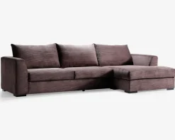 Sofa med chaiselong brun fløjl højre