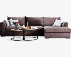 Sofa med chaiselong brun fløjl højre
