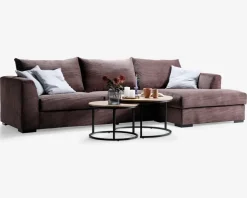 Sofa med chaiselong brun fløjl højre
