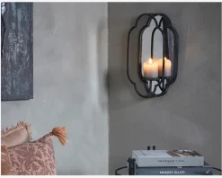 Spejl m/lysestage metal H.40 cm