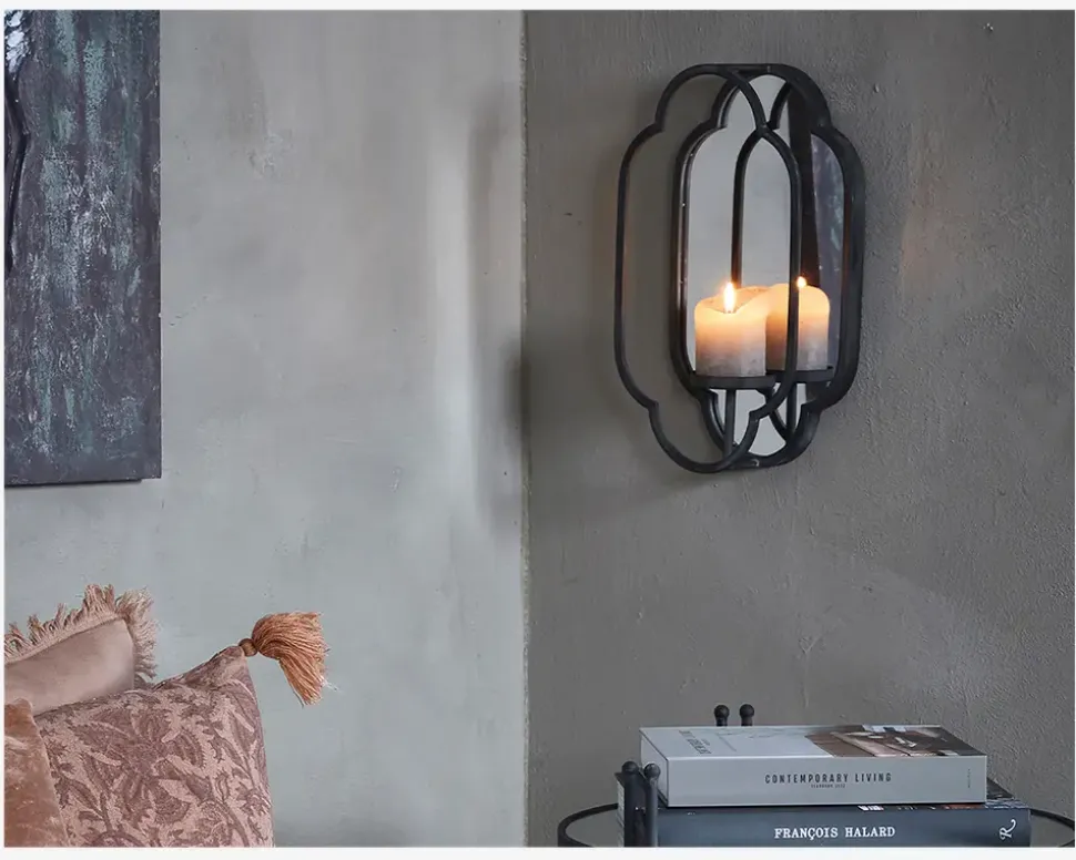 Spejl m/lysestage metal H.40 cm