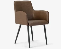 Spisebordsstol med armlæn i brun kunstlæder