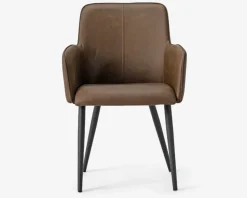 Spisebordsstol med armlæn i brun kunstlæder