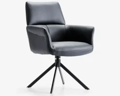 Spisebordsstol med armlæn i sort læder