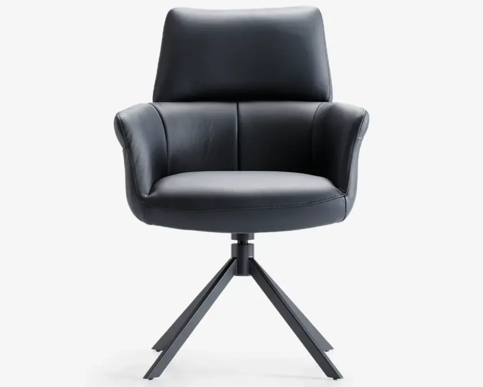 Spisebordsstol med armlæn i sort læder