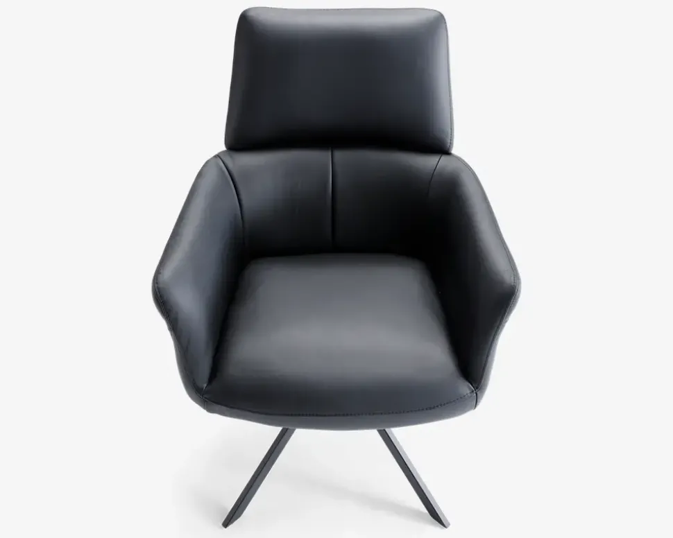 Spisebordsstol med armlæn i sort læder