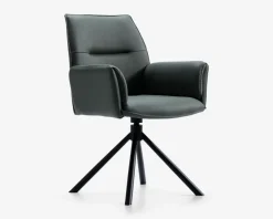 Spisestuestol med armlæn i grøn læder