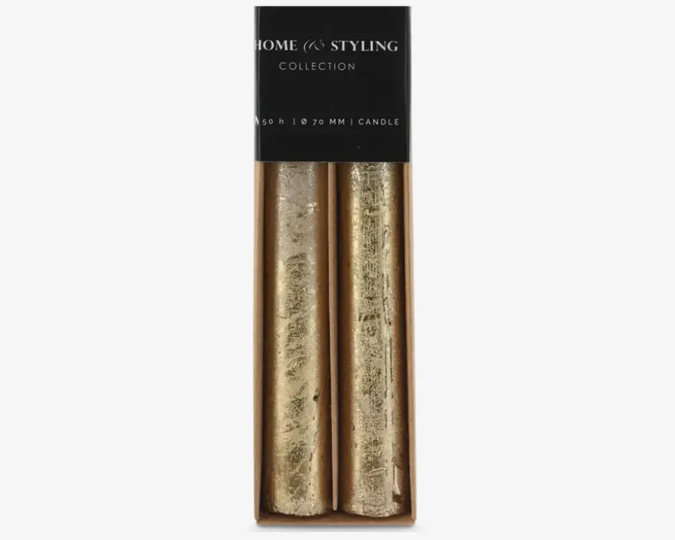 Stearinlys Cream/Guld 2 Stk.