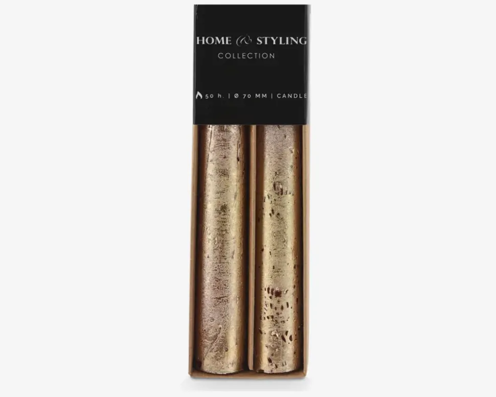 Stearinlys Rød/Guld 2 Stk.