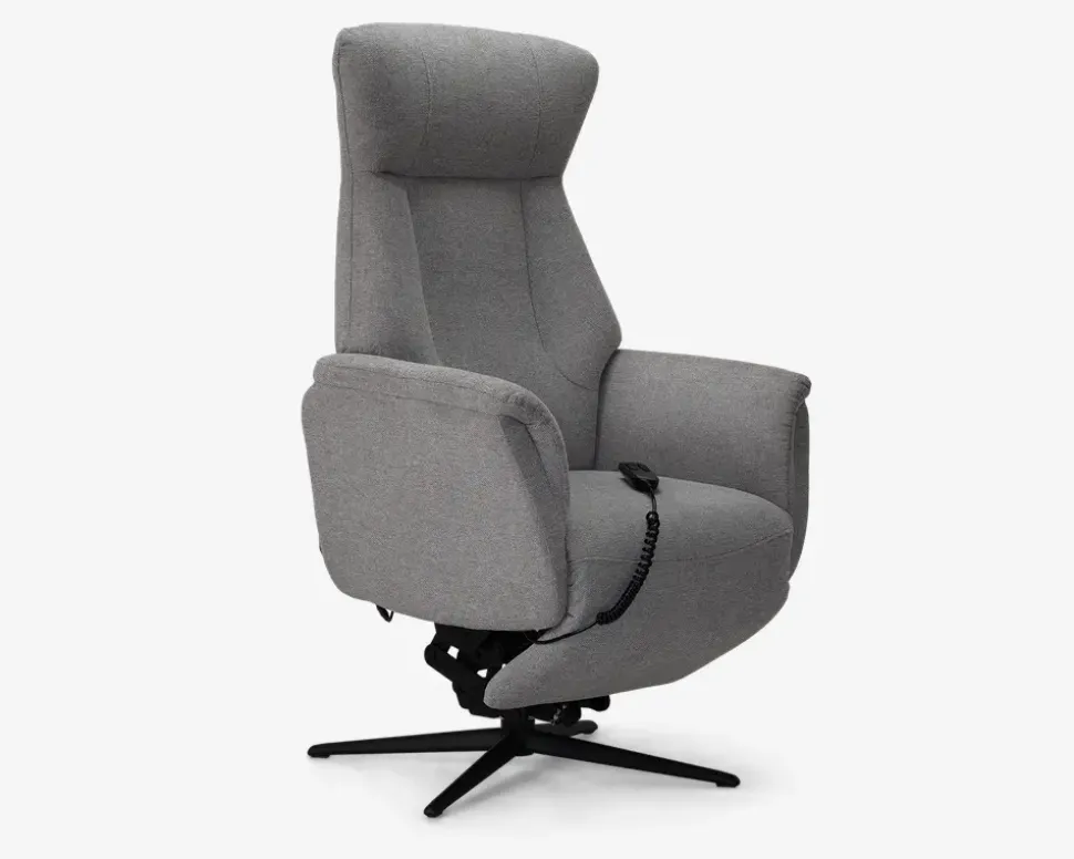 Stol med indbygget fodskammel og løftefunktion