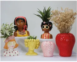 Vase Med Ansigt Lemon Gul H.20 cm