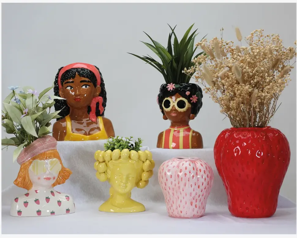 Vase Med Ansigt Lemon Gul H.20 cm