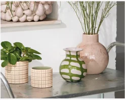 Vase Mønster Rosa/Grøn H.17.5 cm