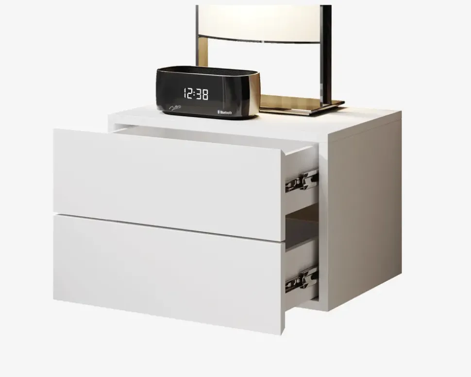 Væghængt sengebord med 2 skuffer