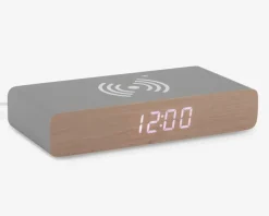 Vækkeur med trådløs oplader grå
