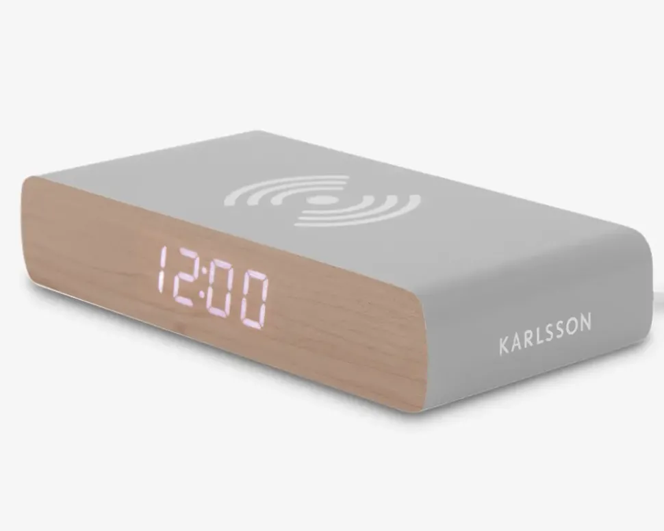 Vækkeur med trådløs oplader grå