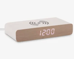 Vækkeur med trådløs oplader hvid