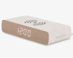 Vækkeur med trådløs oplader hvid