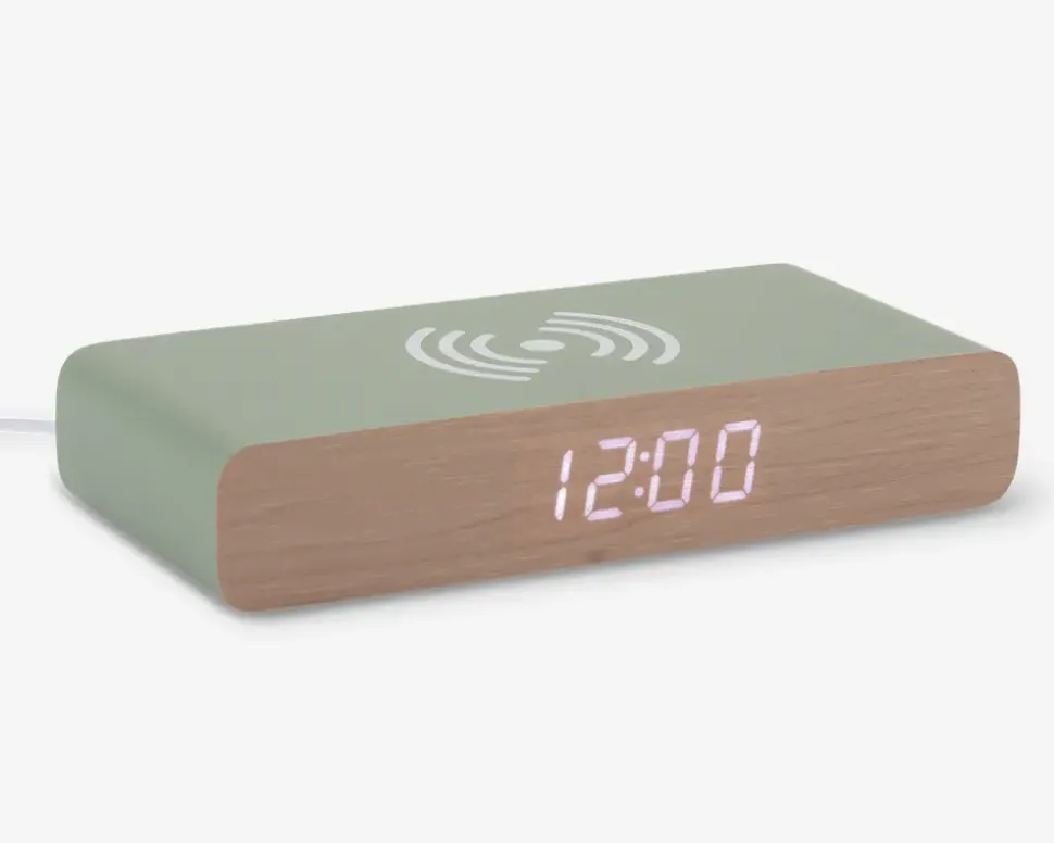 Vækkeur med trådløs oplader grøn